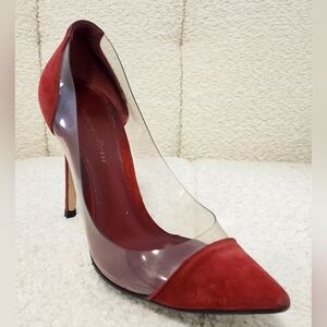 Gianvito Rossi Red Burgundy Suede and Clear Heels SZ 38 Kate Middleton Fave